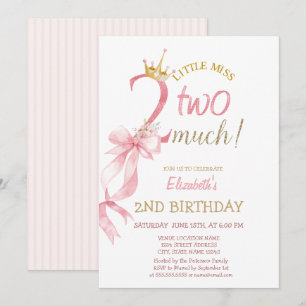 Rosa Bow Crown Blommor Randig 2-årsdag Inbjudningar