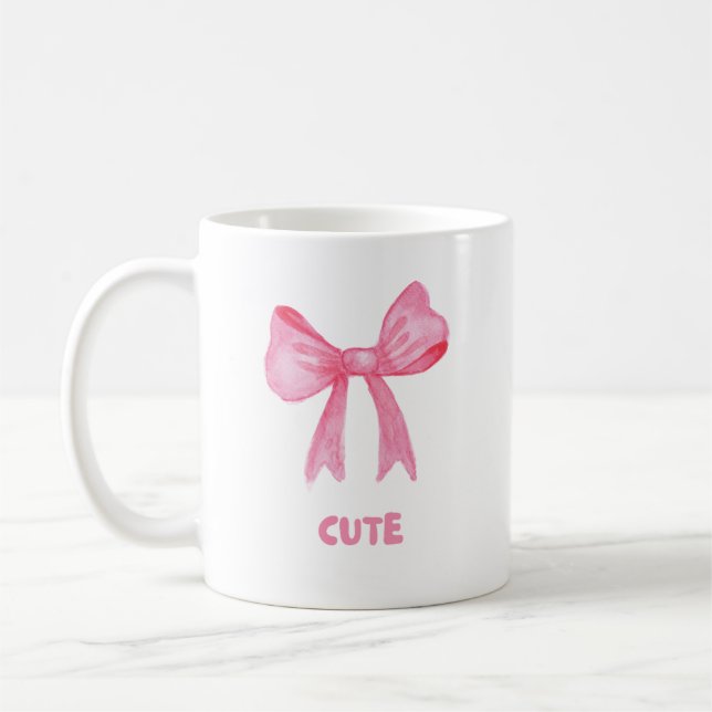 Rosa Bow "Cute" Aesthetic Mugg (Vänster)