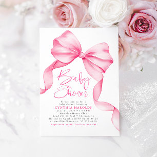 Rosa Bow Cute Sweet Flicka Baby Shower Inbjudningar