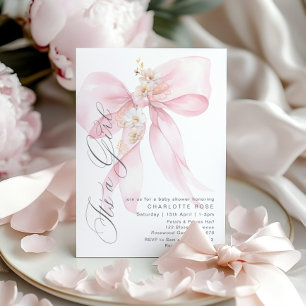 Rosa Bow Dess Blommigt pastel Baby Shower Inbjudningar