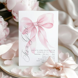 Rosa Bow Dess Blommigt pastel Baby Shower Inbjudningar
