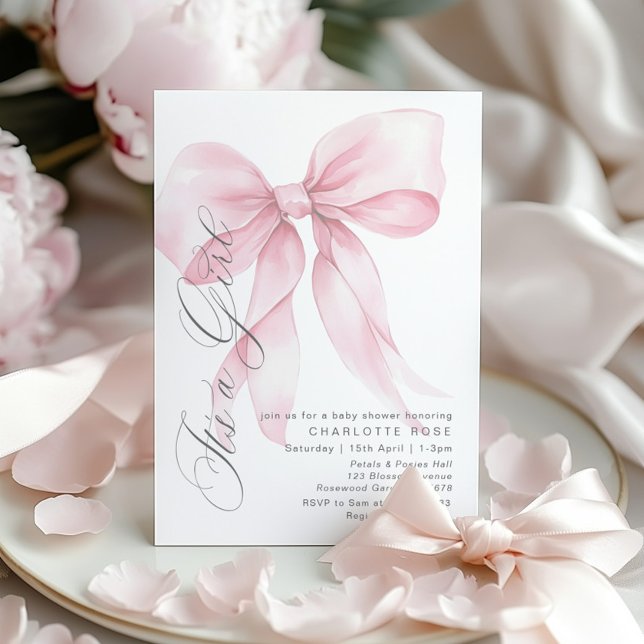Rosa Bow Dess Blommigt pastel Baby Shower Inbjudningar (Skapare uppladdad)