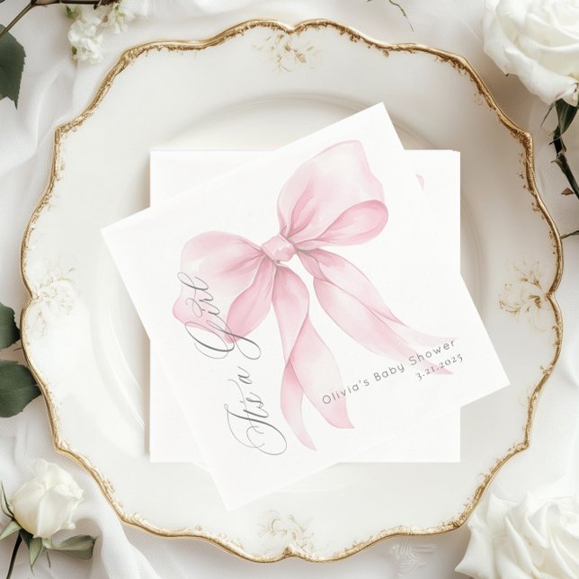 Rosa Bow Det är en babydusch. Pappersservett (Skapare uppladdad)