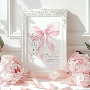 Rosa Bow Det är en babydusch Välkomna Poster