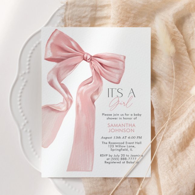 Rosa Bow Det är en babystötare för flickor Inbjudningar (Skapare uppladdad)