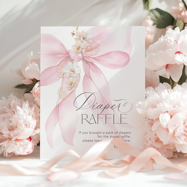 Rosa Bow Diaper Raffle Blommigt Babydusch Poster (Skapare uppladdad)