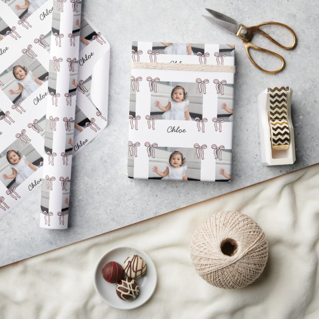 Rosa Bow Doodle Flicka Presentpapper (Hantverk)