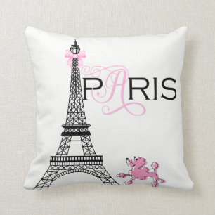 Rosa Bow Eiffel Torn Paris Frankrike Pudel Anpassn Kudde