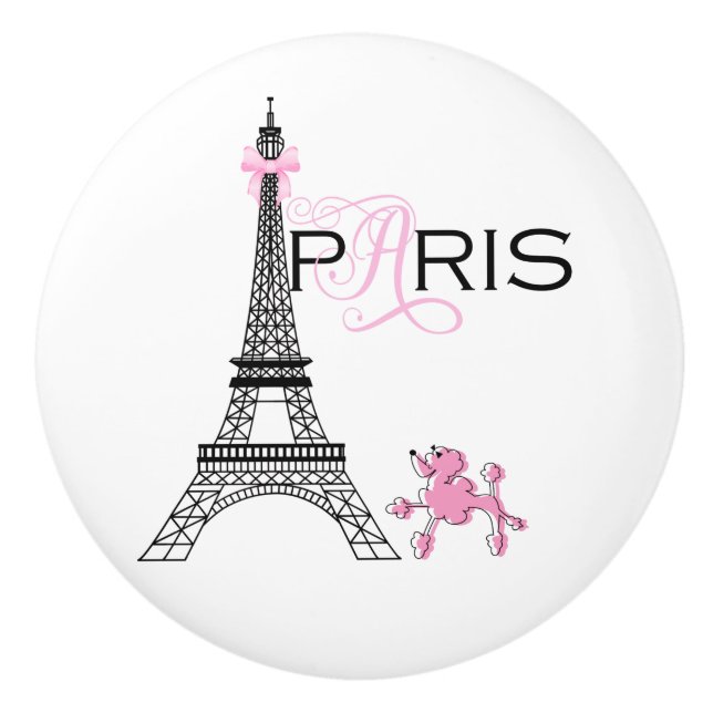 Rosa Bow Eiffel Torn Paris Frankrike Pudel Chic Knopp (Framsidan)