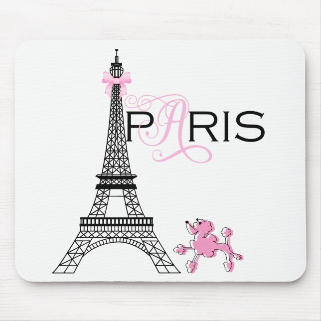 Rosa Bow Eiffel Torn Paris Frankrike Pudel Chic Musmatta (Framsidan)