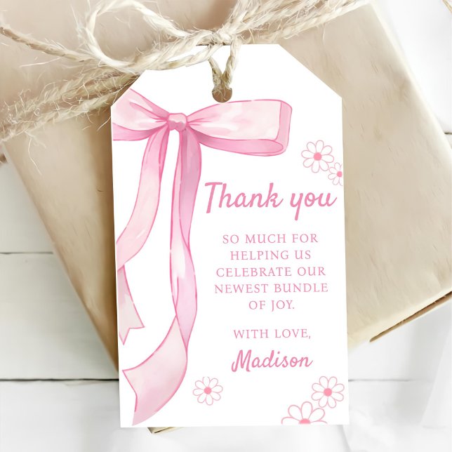 Rosa Bow-Elegant 1:a födelsedag Presentetikett (Skapare uppladdad)