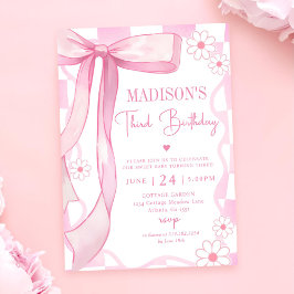 Rosa Bow Elegant 3:e födelsedagen Inbjudningar
