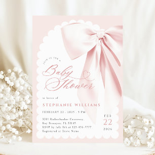 Rosa Bow Elegant Baby Shower Inbjudningar
