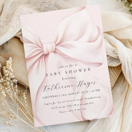 Rosa Bow Elegant Baby Shower Inbjudningar