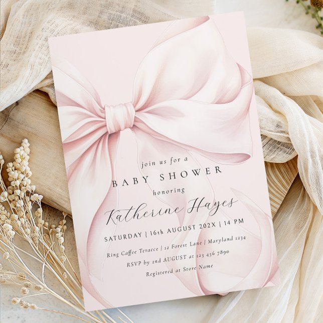 Rosa Bow Elegant Baby Shower Inbjudningar (Skapare uppladdad)