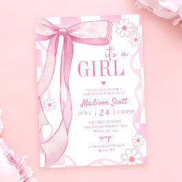 Rosa Bow Elegant Baby Shower Inbjudningar