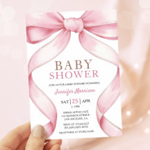 Rosa Bow Elegant Girl Baby Shower-inbjudan