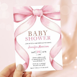 Rosa Bow Elegant Girl Baby Shower-inbjudan Inbjudningar