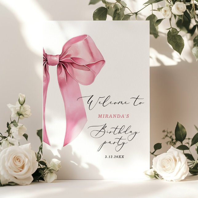 Rosa Bow Elegant Girls Birthday Välkommen Poster (Skapare uppladdad)