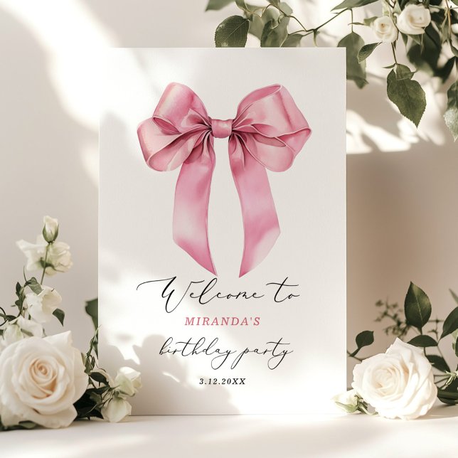 Rosa Bow Elegant Girls Birthday Välkommen Poster (Skapare uppladdad)