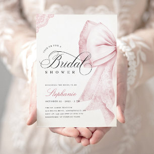 Rosa Bow Elegant Möhippa Inbjudningar