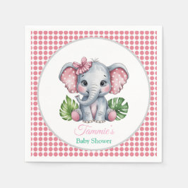 Rosa Bow Elephant Girl Baby Shower Pappersservett