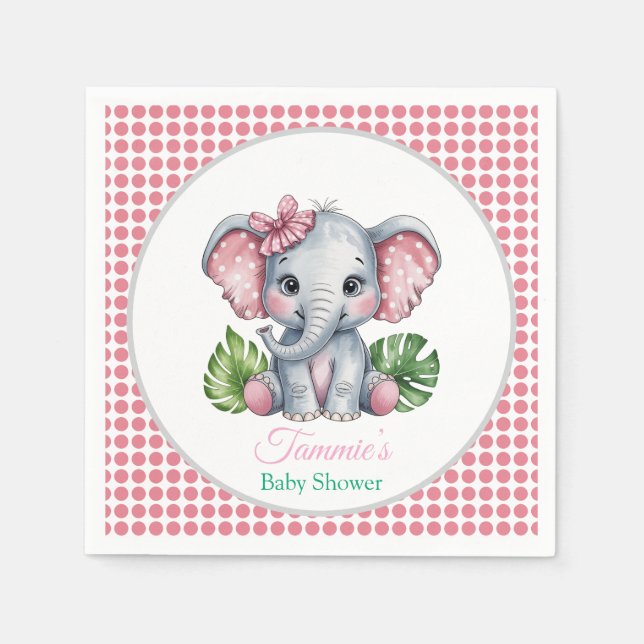 Rosa Bow Elephant Girl Baby Shower Pappersservett (Framsidan)