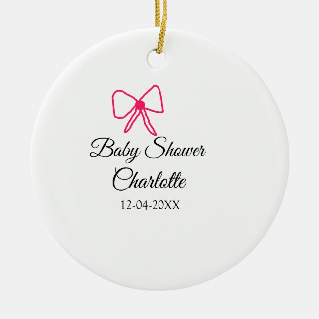 ROSA BOW ENMPLE BABY SHOWER ADD NAMN DATE MINIMIMY JULGRANSPRYDNAD KERAMIK (Framsidan)