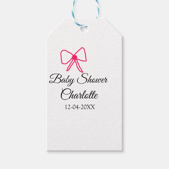 ROSA BOW ENMPLE BABY SHOWER ADD NAMN DATE MINIMIMY PRESENTETIKETT (Framsidan)