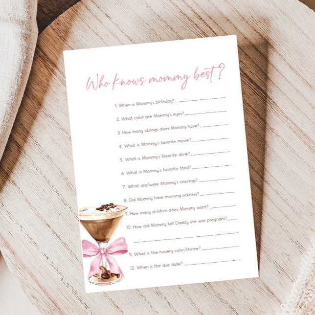 Rosa Bow Espresso Martini Baby Shower Gissa Spelet (Espresso Baby Shower Game)