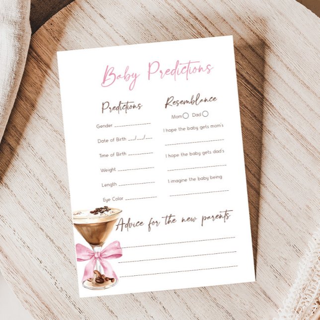 Rosa Bow Espresso Martini Baby Shower Gissningslek (Espresso Baby Shower Game)
