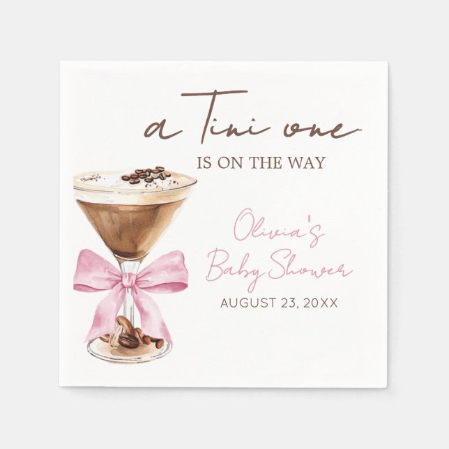Rosa Bow Espresso Martini Baby Shower Pappersservett (Framsidan)