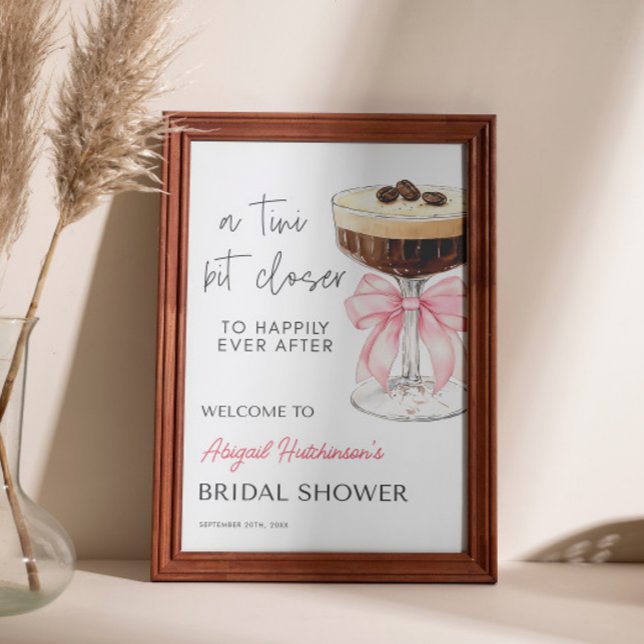 Rosa Bow Espresso Martini Möhippa - 24x36 Poster (Pink Bow Espresso Martini Bridal Shower - 24x36 Poster)