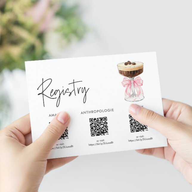 Rosa Bow Espresso Martini Möhippa - Register Tilläggskort (Pink Bow Espresso Martini Bridal Shower - Registry Enclosure Card)