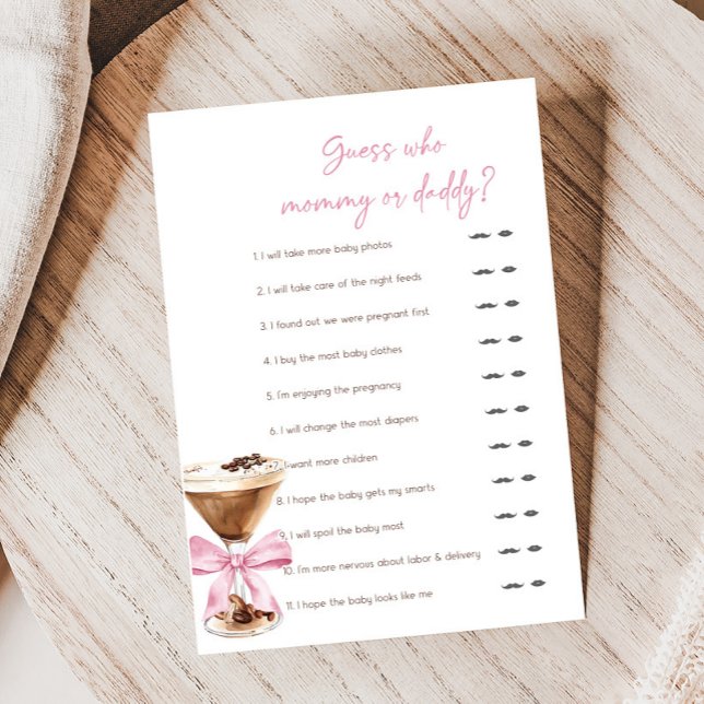 Rosa Bow Espresso Martini Shower Gissa Vem Spel (Espresso Baby Shower Game)