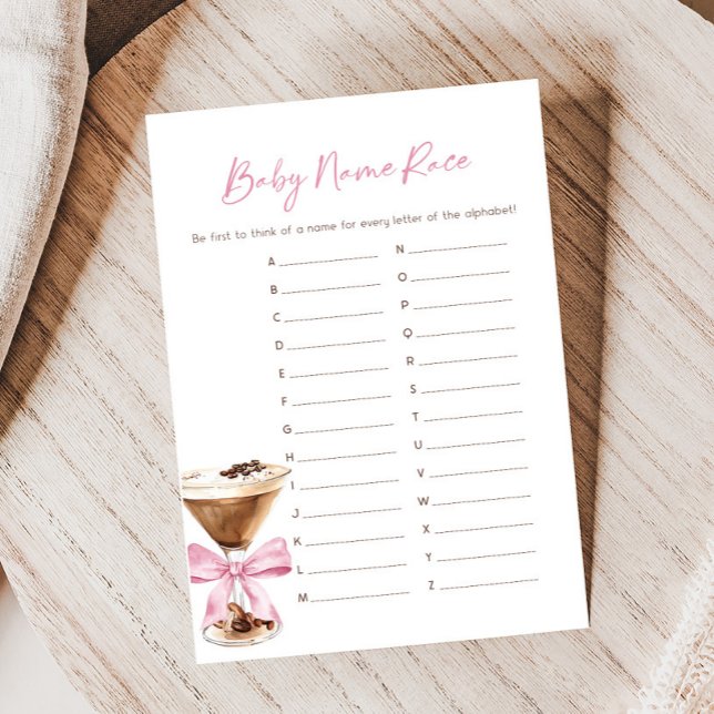 Rosa Bow Espresso Martini Shower Namntävling Spel (Espresso Baby Shower Game)