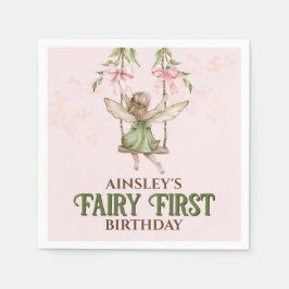 Rosa Bow Fairy First 1st Birthday Personlig Pappersservett