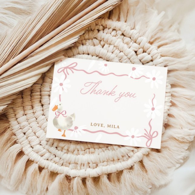 Rosa Bow Fånig Goose Coquette Birthday Tack Kort (Skapare uppladdad)