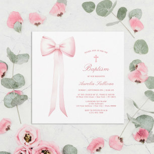 Rosa Bow Flicka Baptism Inbjudningar