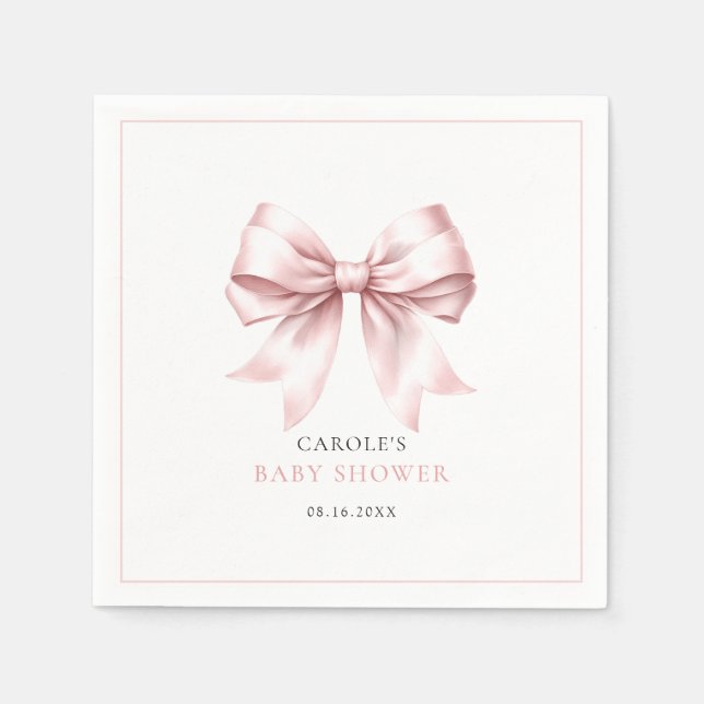 Rosa Bow Flicka Elegant Baby Shower Napkins Pappersservett (Framsidan)