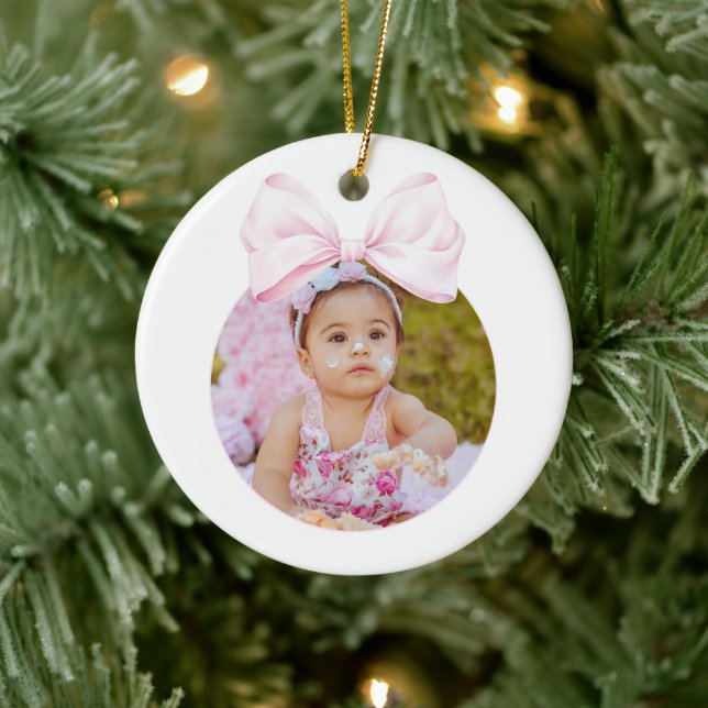 Rosa Bow Flicka Photo Ornament (Träd)