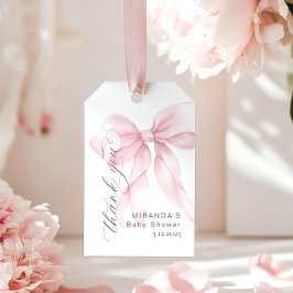 Rosa Bow Flicka Shower Thankt you Presentetikett