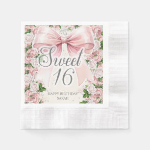 Rosa Bow Floral Coquette Vintage Sweet 16 Pappersservett