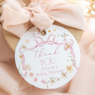 Rosa Bow florala Baby in Bloom Baby Shower Gåvor Etiketter