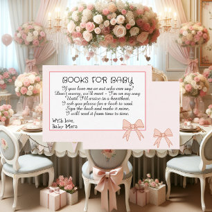 Rosa Bow & Flowers for a Baby Shower Bok för Baby Tilläggskort
