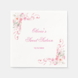  Rosa Bow Flowers Sweet sixteen Birthday Pappersservett