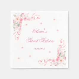  Rosa Bow Flowers Sweet sixteen Birthday Pappersservett