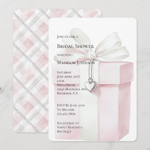 Rosa Bow Gift Heart Charm Möhippa Inbjudningar