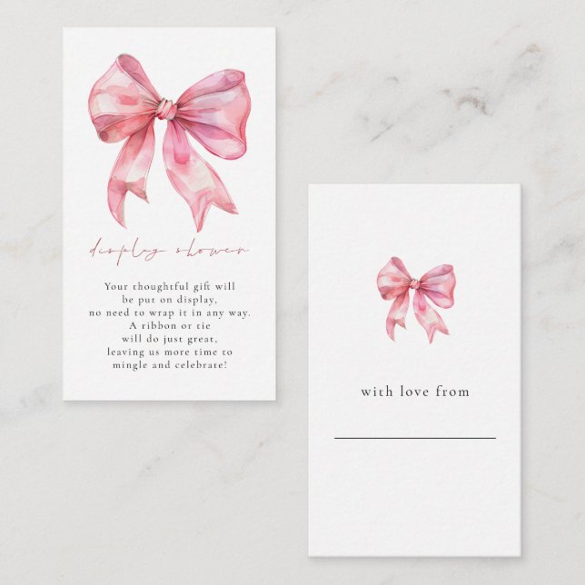 Rosa Bow Gift-Märkre på Visningen Baksida Baby Tilläggskort (Fram/baksida)