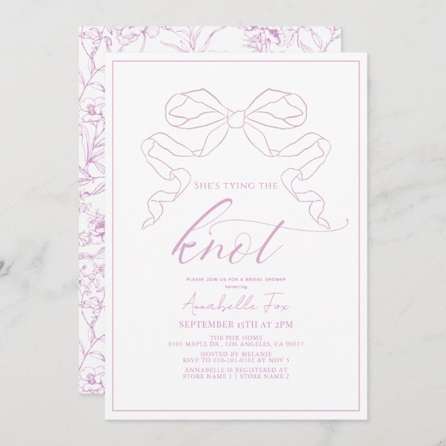 Rosa Bow-Gifter sig Möhippa Inbjudningar (Fram/baksida)